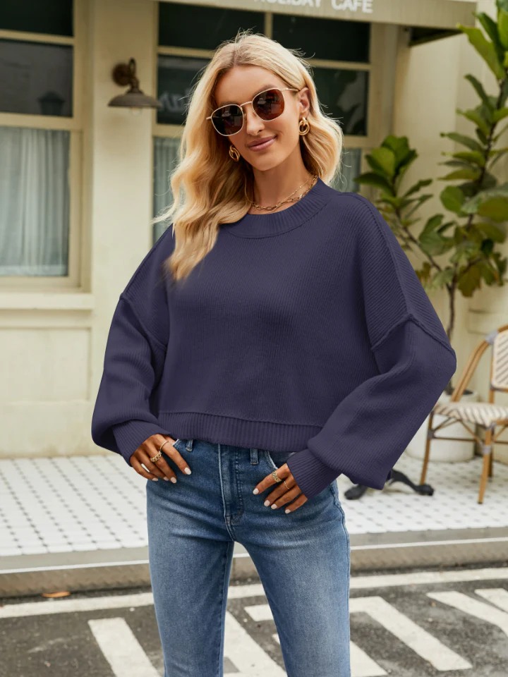 Round Neck Lantern Sleeve Sweater - Image 5