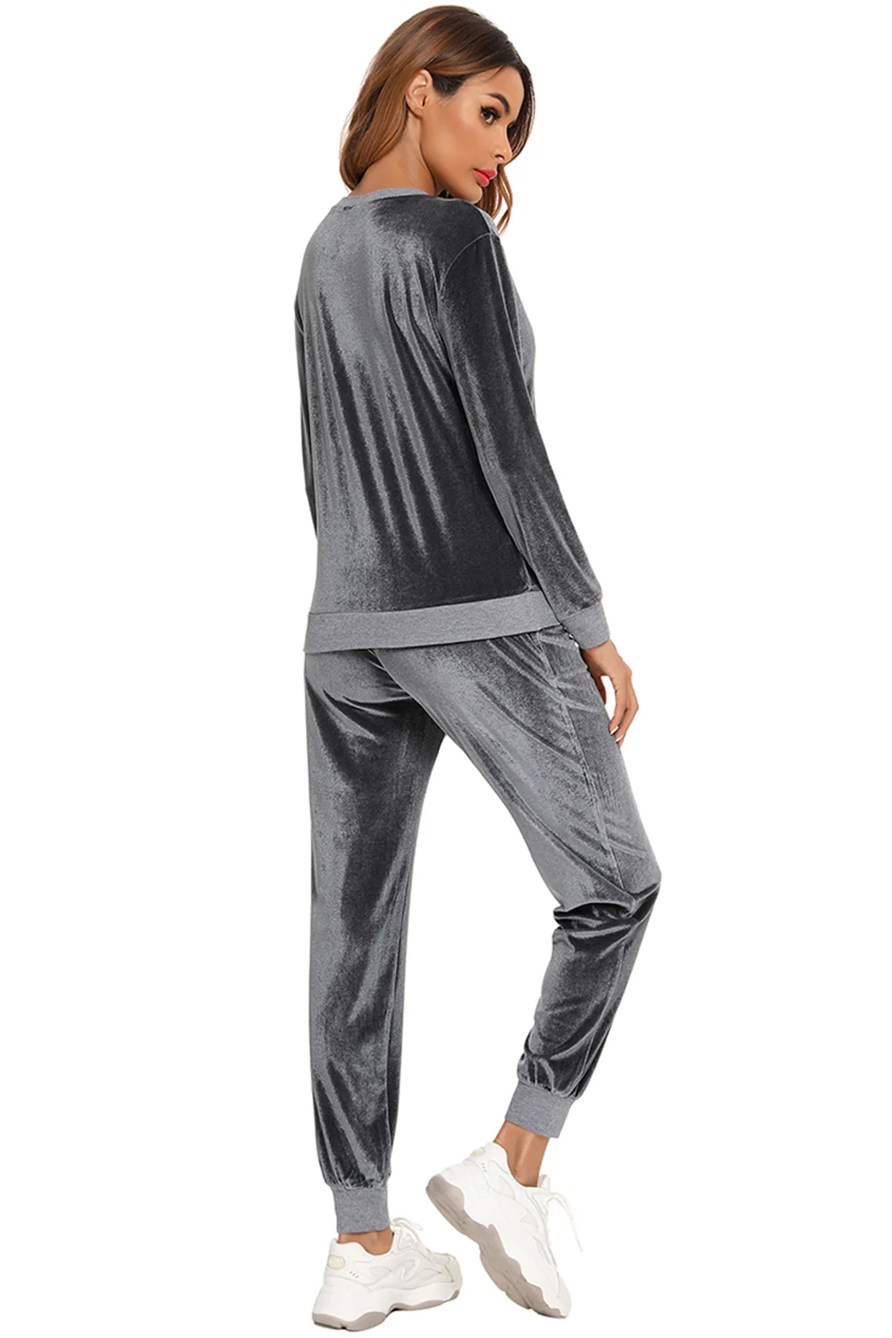 Round Neck Long Sleeve Loungewear Set with Pockets - Image 2