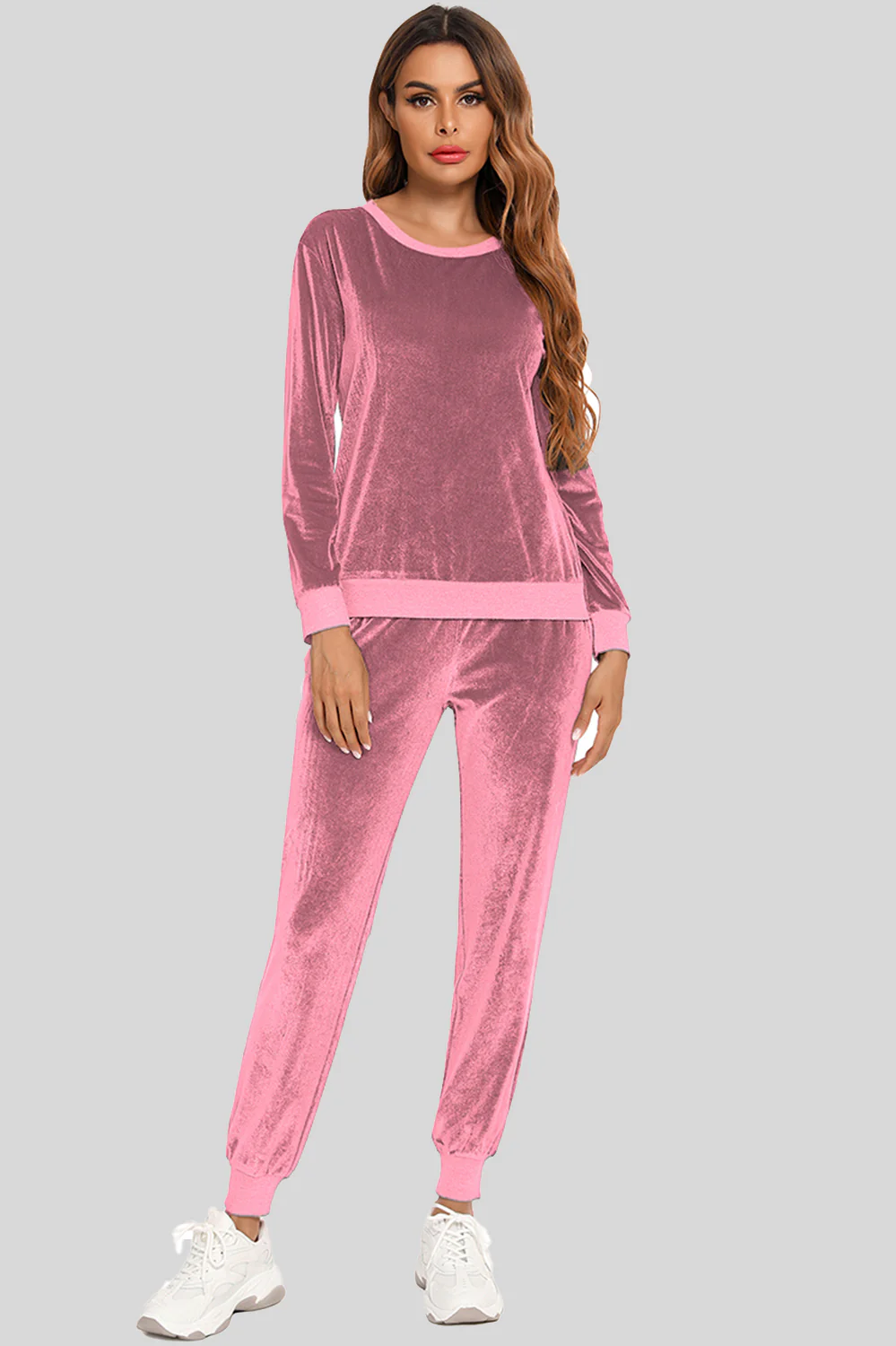 Round Neck Long Sleeve Loungewear Set with Pockets - Image 7