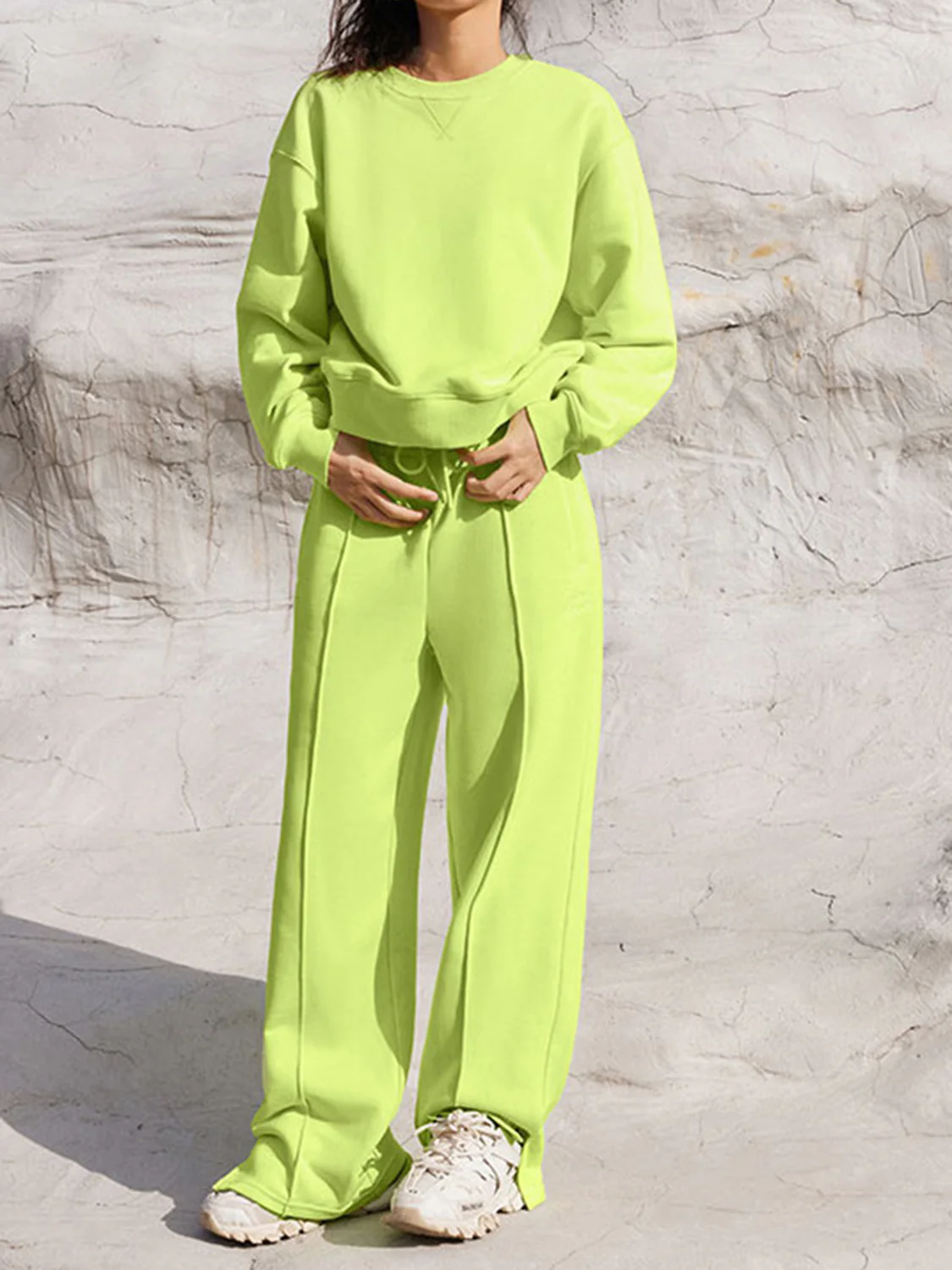 Round Neck Long Sleeve Top and Elastic Waist Pants Set - Image 6