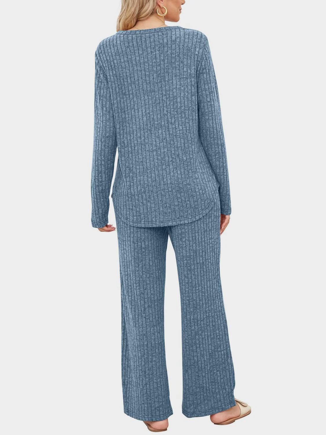 Round Neck Long Sleeve Top and Pants Set - Image 14