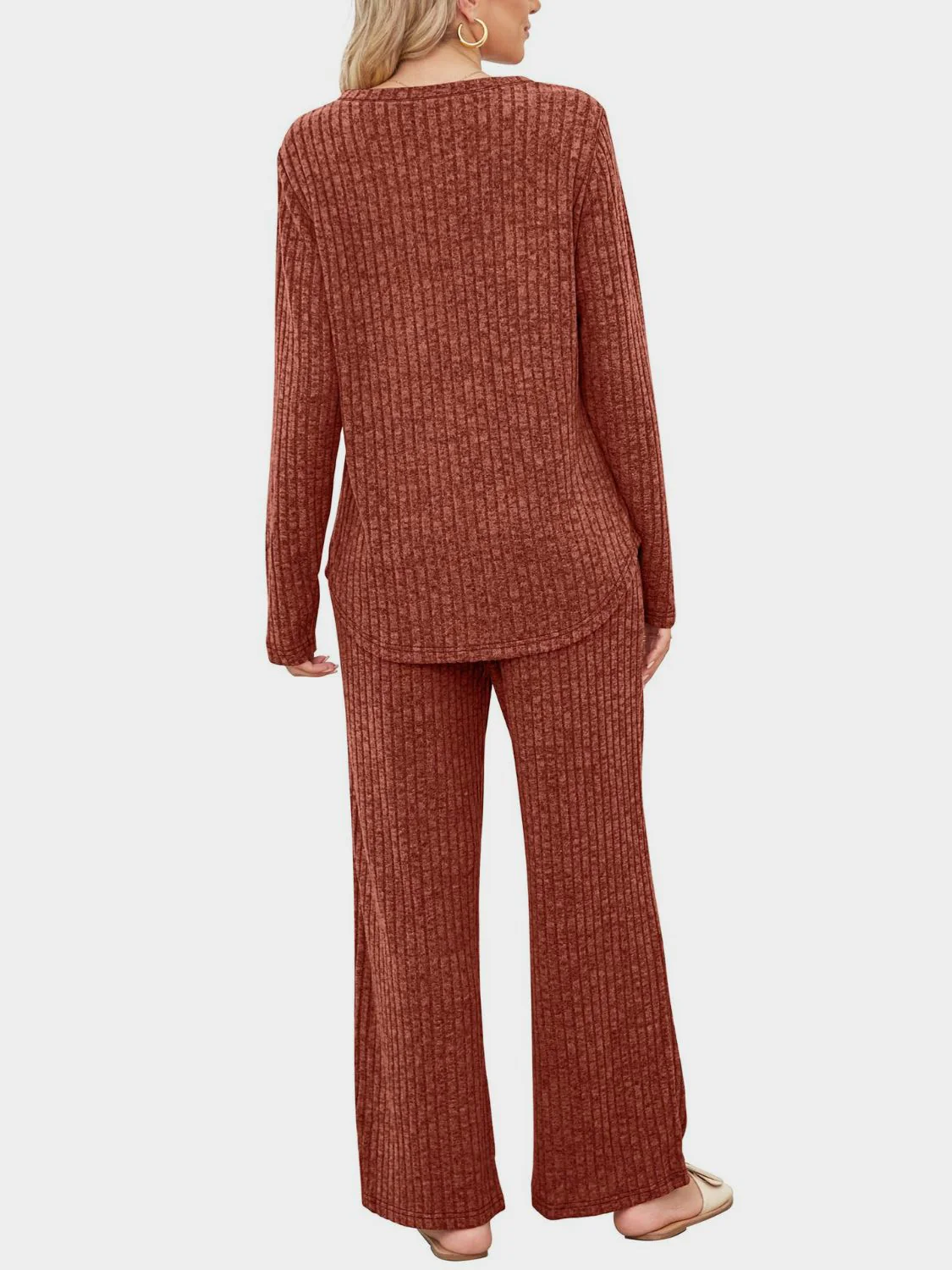 Round Neck Long Sleeve Top and Pants Set - Image 9