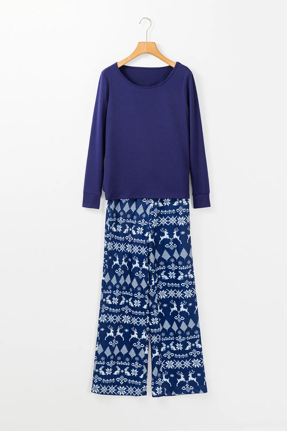 Round Neck Long Sleeve Top and Printed Pants Lounge Set - Image 2