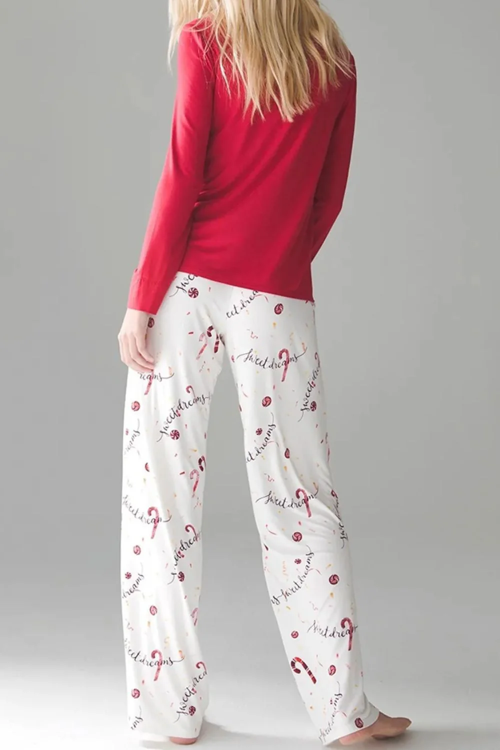 Round Neck Long Sleeve Top and Printed Pants Lounge Set - Image 2