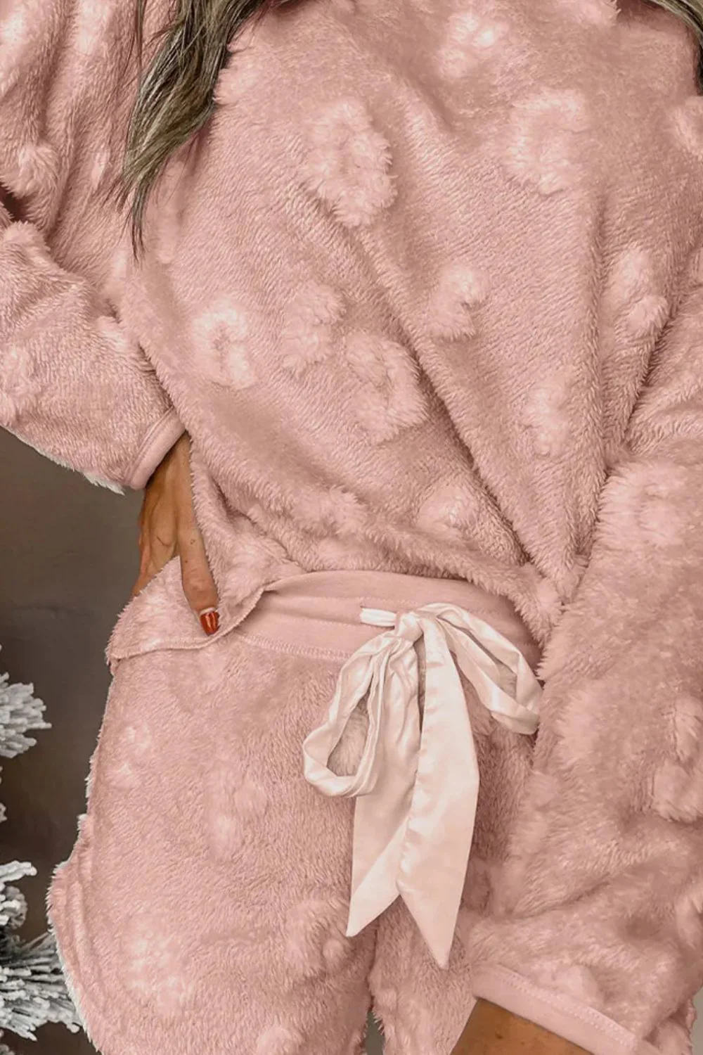 Round Neck Long Sleeve Top and Shorts Lounge Set - Image 6