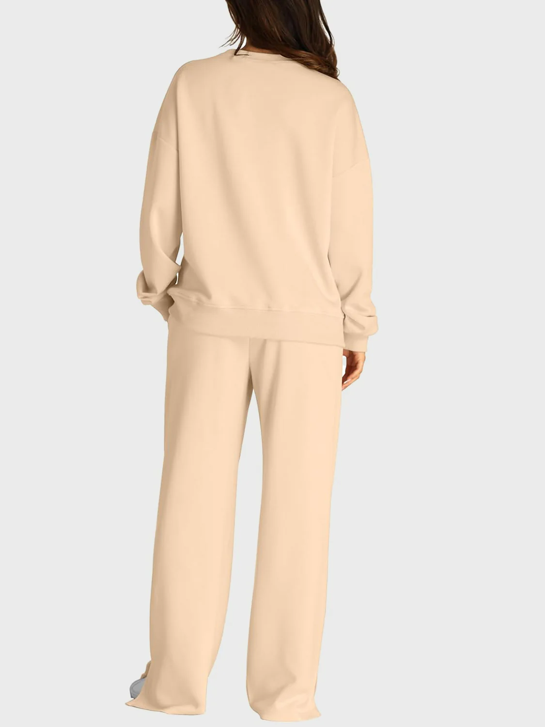 Round Neck Long Sleeve Top and Slit Pants Set - Image 24