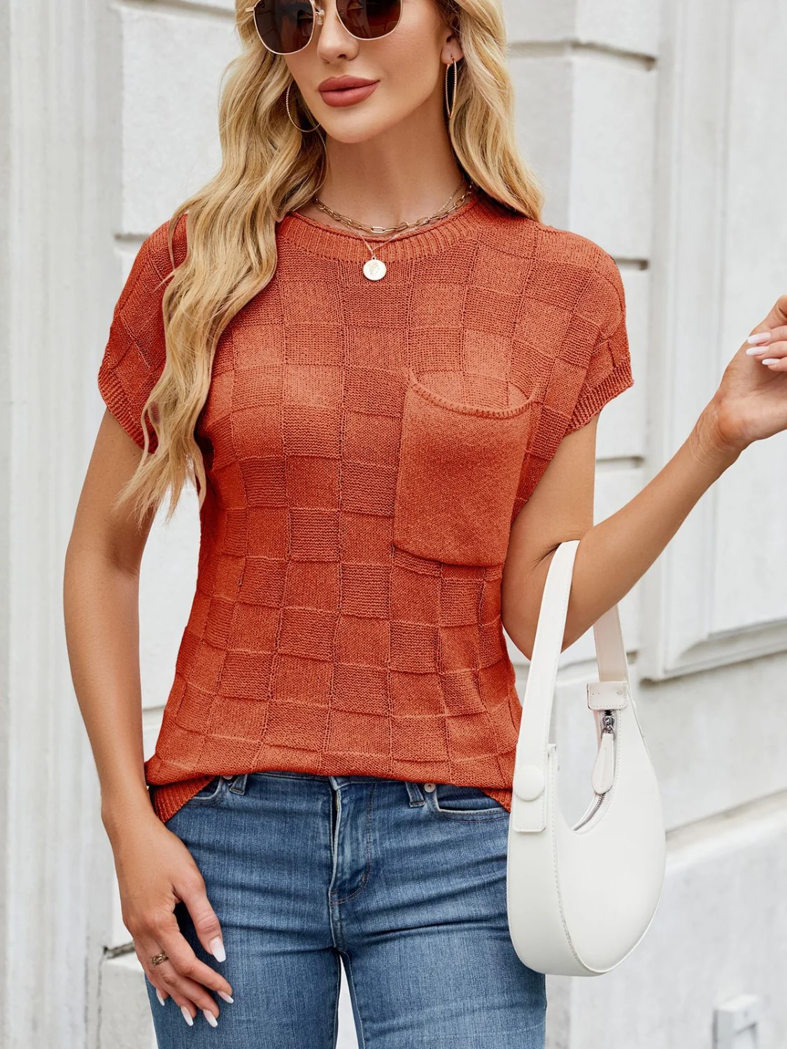 Round Neck Short Sleeve Knit Top - Image 14