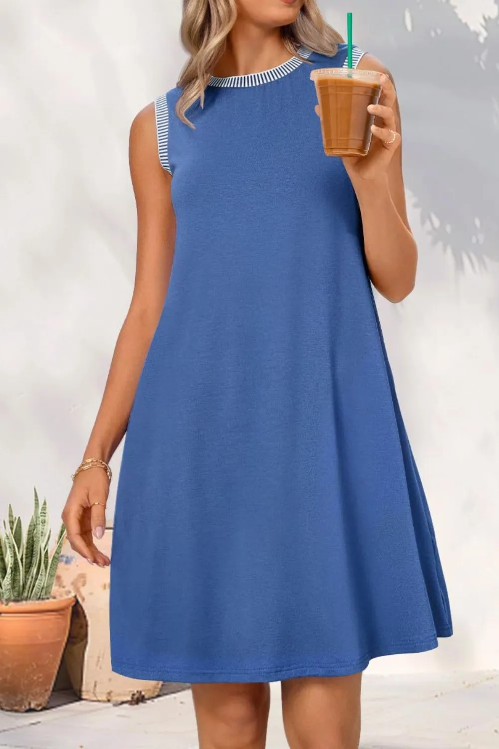 Round Neck Sleeveless Mini Tank Dress - Image 15