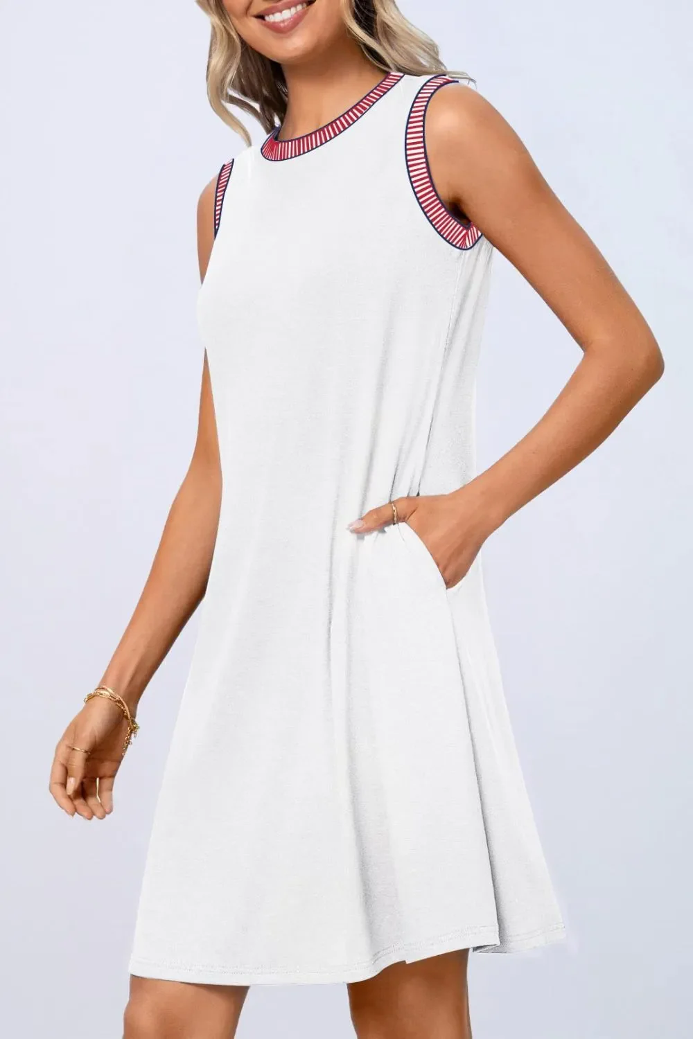 Round Neck Sleeveless Mini Tank Dress - Image 17