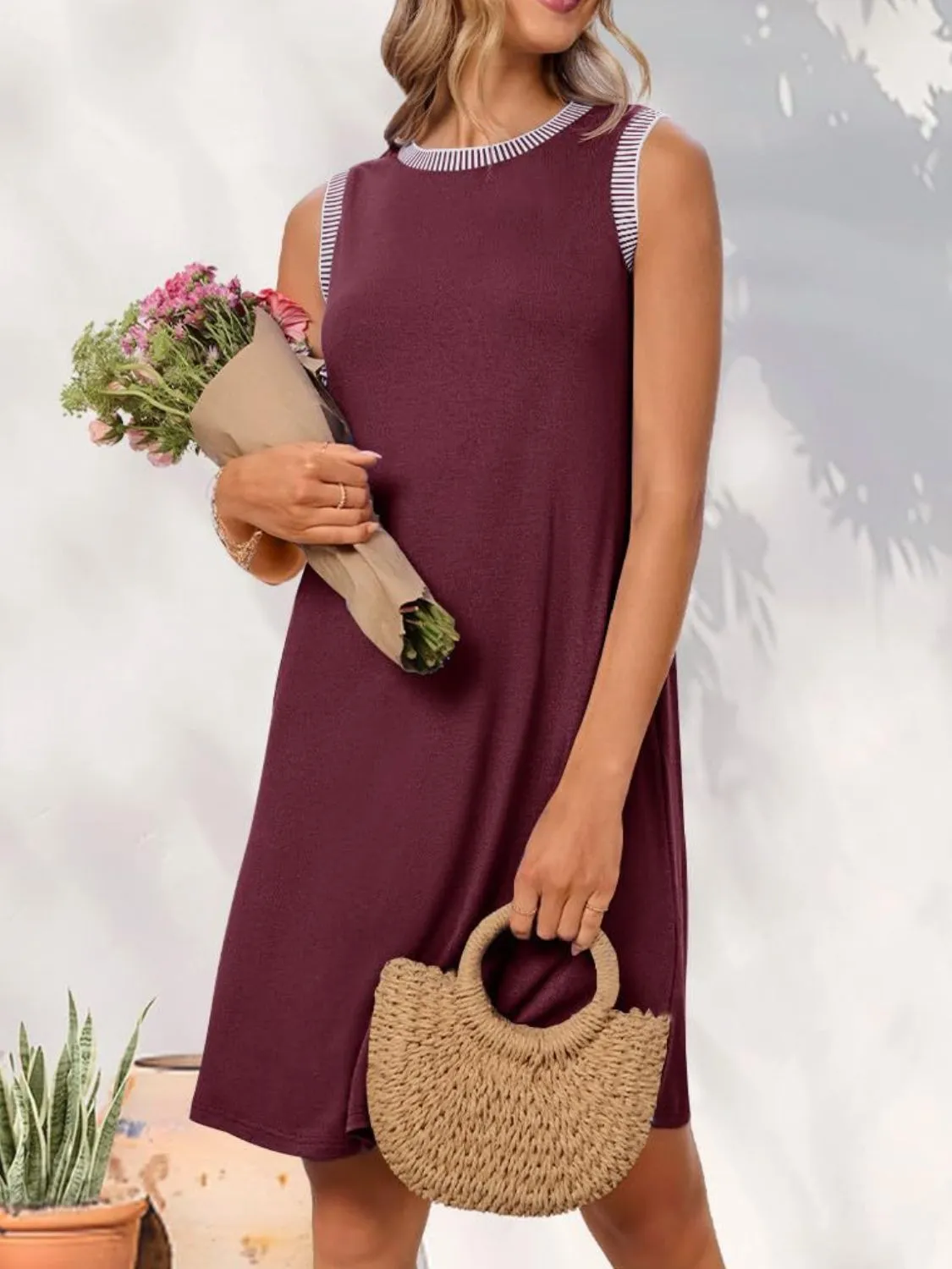 Round Neck Sleeveless Mini Tank Dress - Image 24