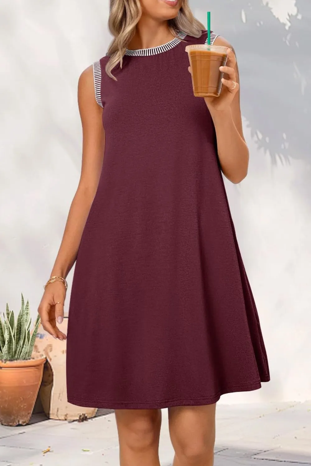 Round Neck Sleeveless Mini Tank Dress - Image 25