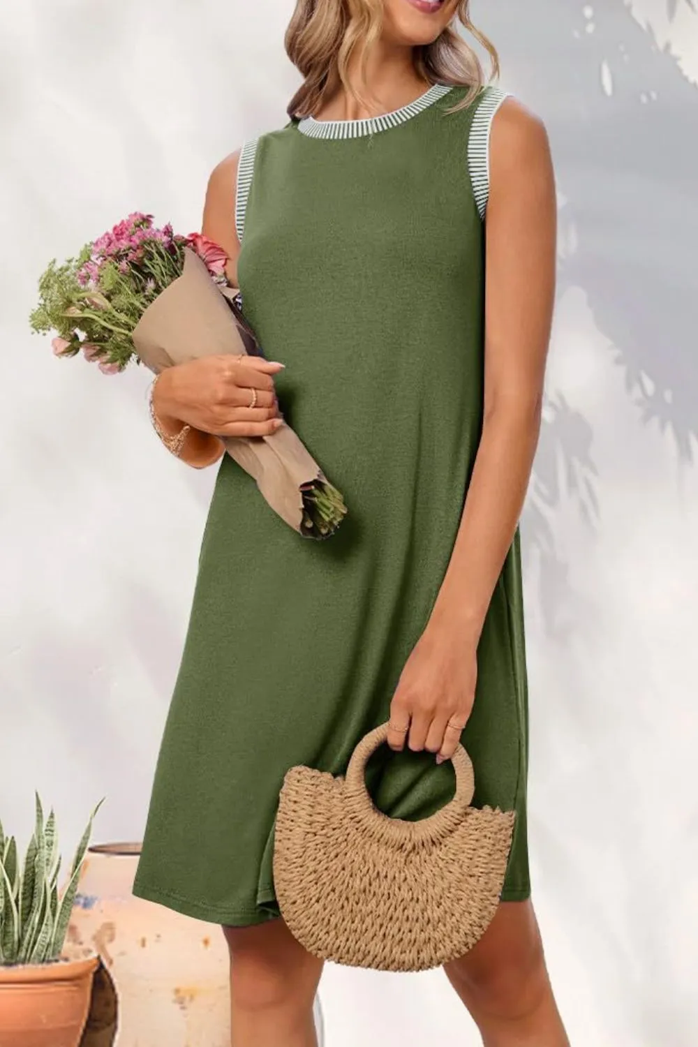 Round Neck Sleeveless Mini Tank Dress - Image 4