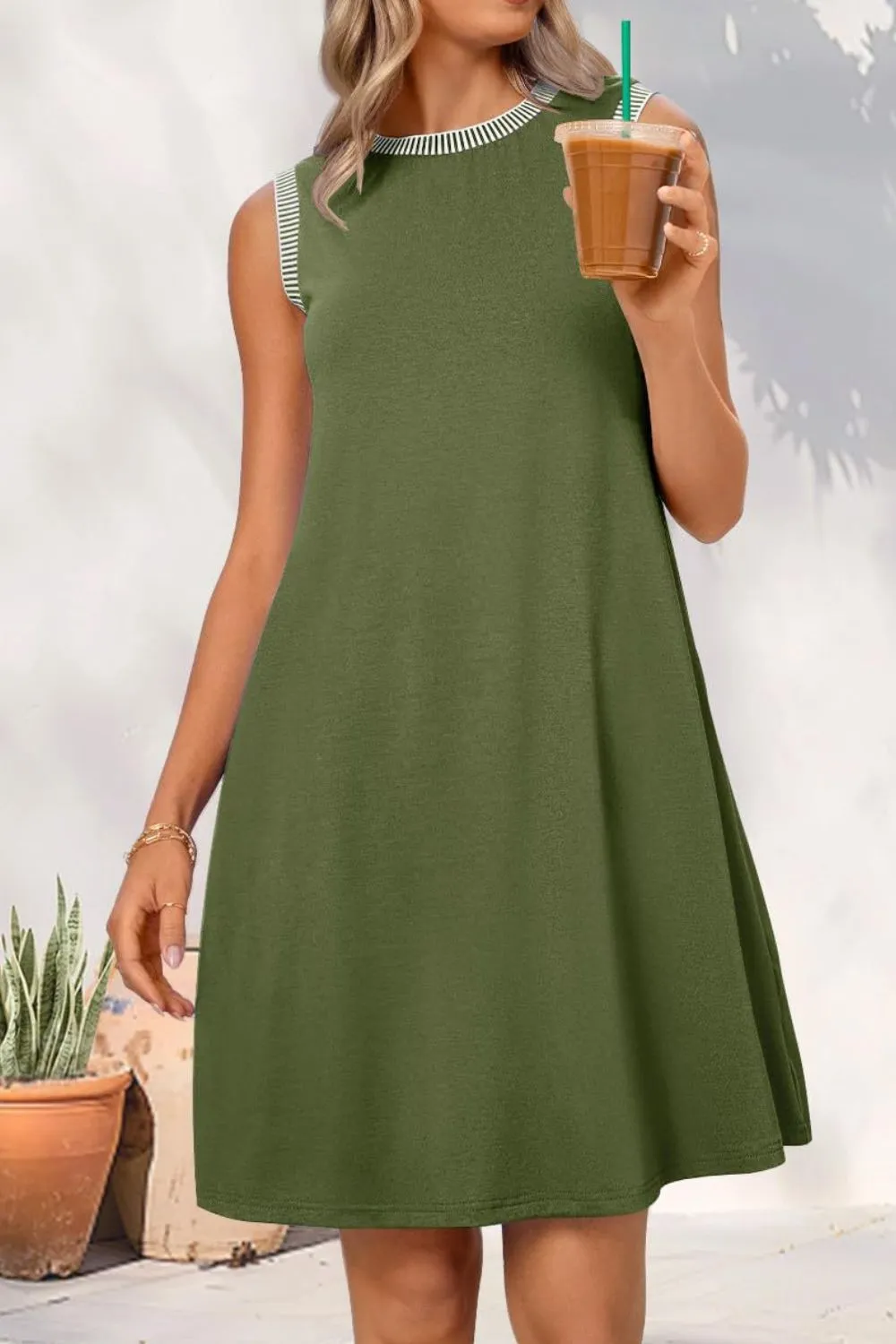 Round Neck Sleeveless Mini Tank Dress - Image 5