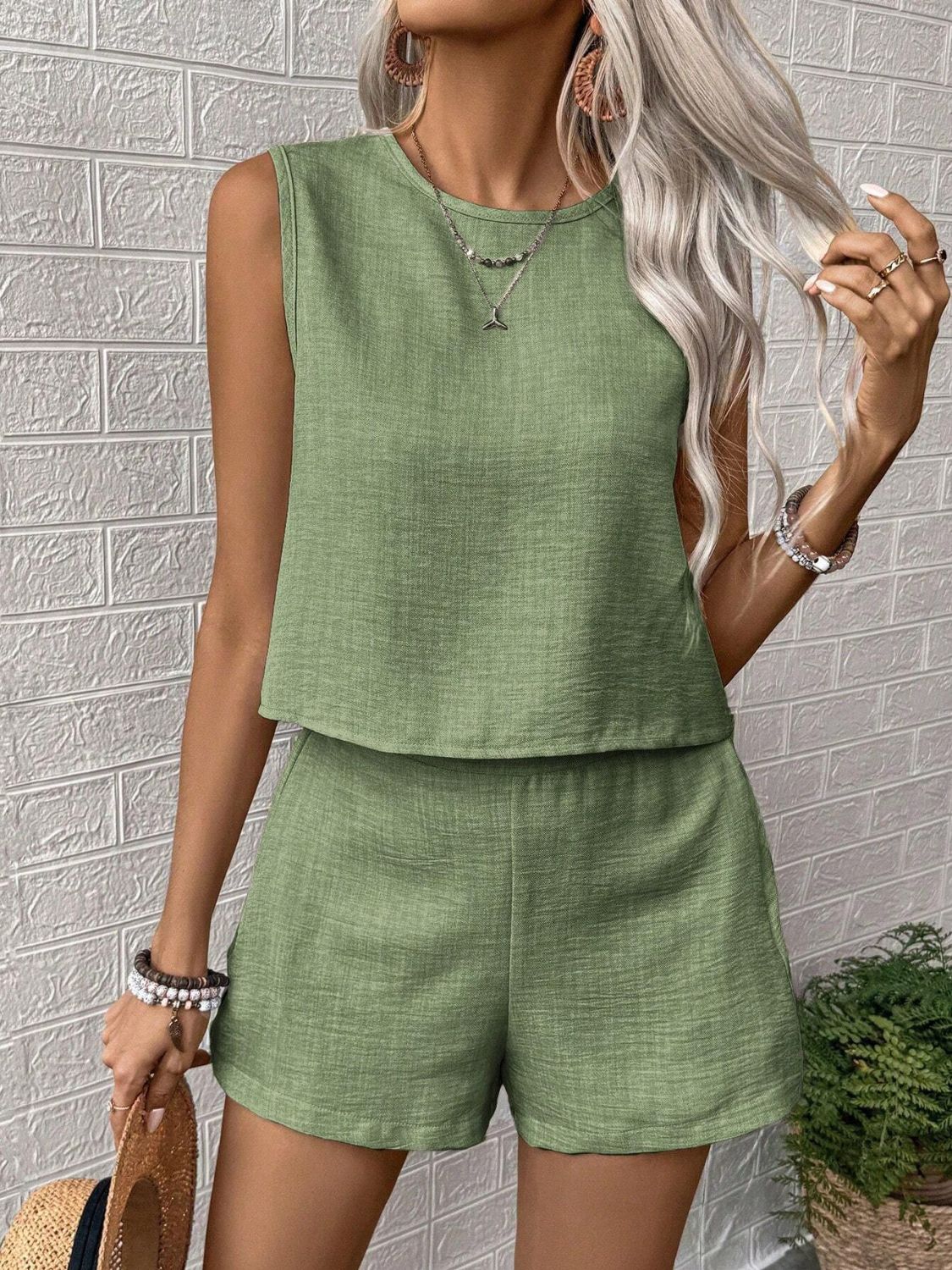 Round Neck Sleeveless Top and Shorts Set - Image 16