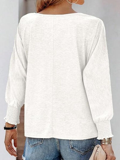 Round Neck Smocked Lantern Sleeve T-Shirt - Image 10