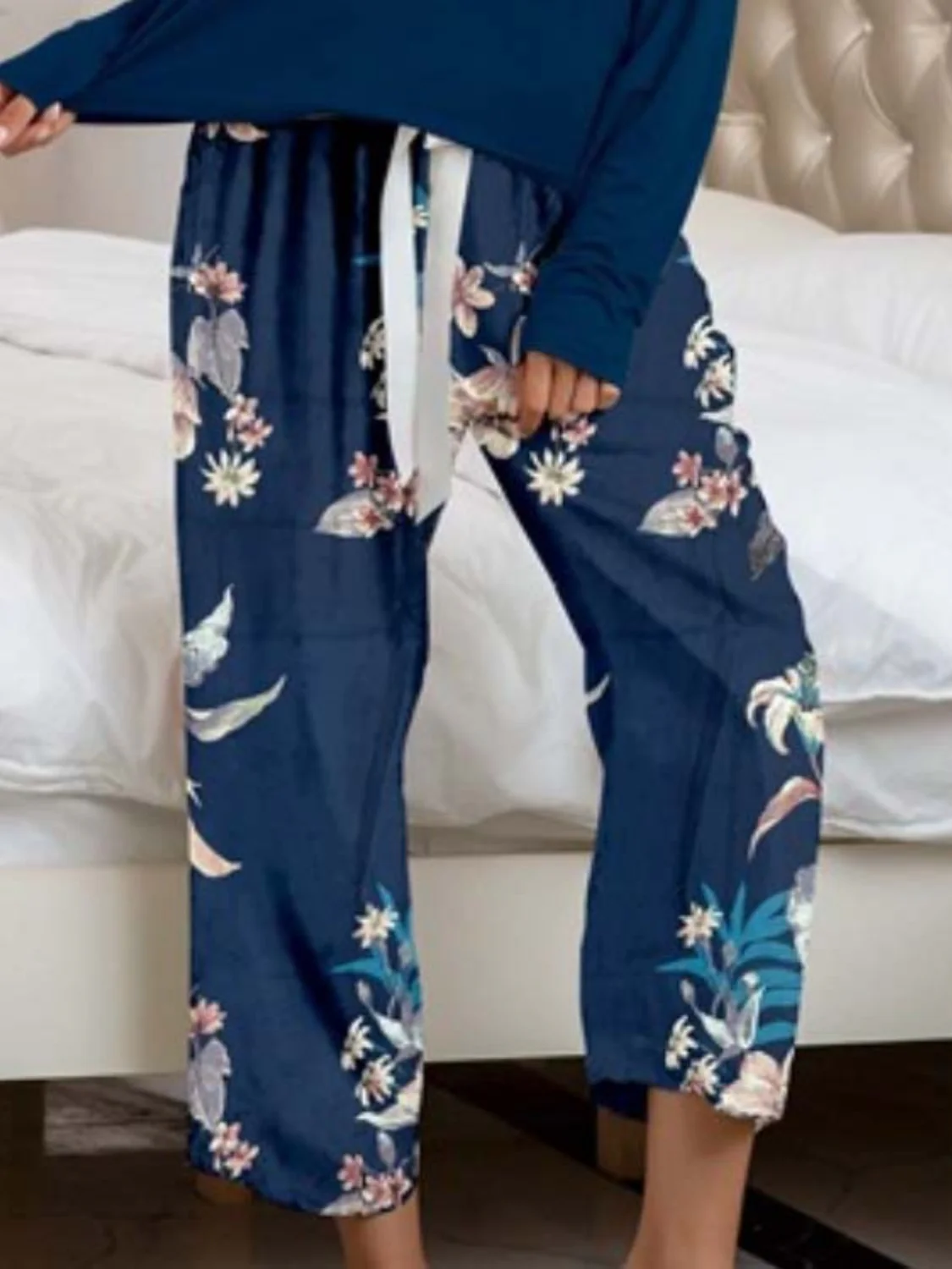 Round Neck Top and Printed Pants Lounge Set - Image 24