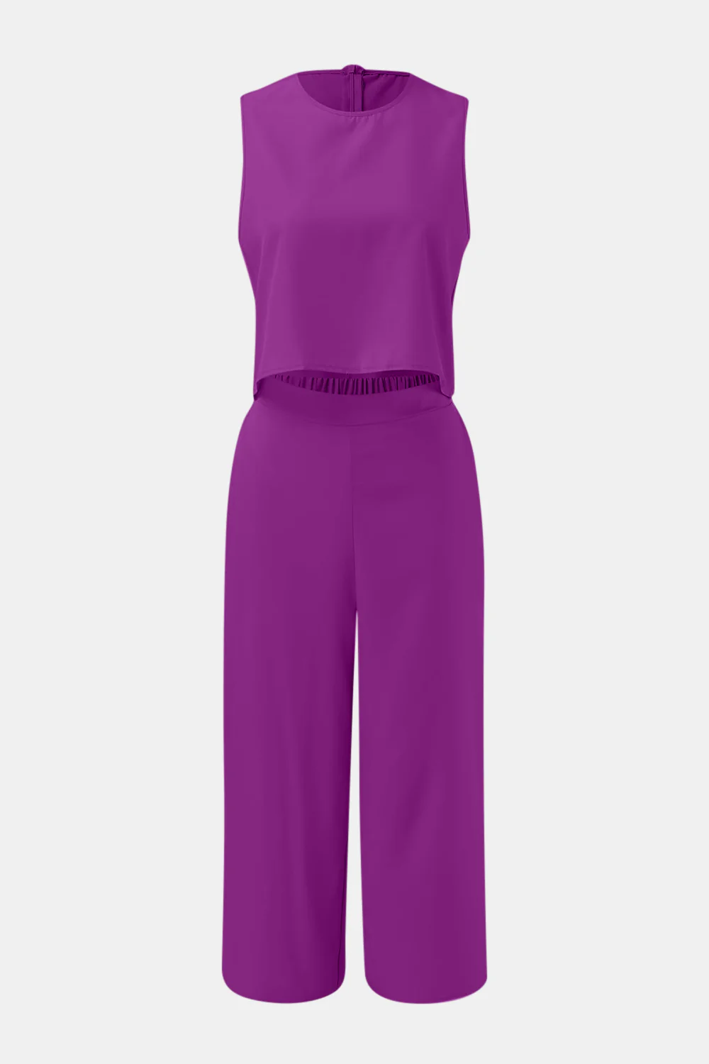 Round Neck Top and Wide Leg Pants Set - Image 19