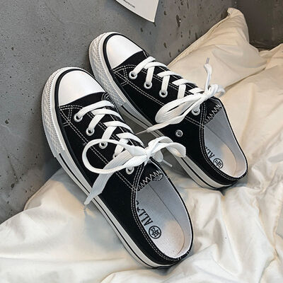 Round Toe Lace-Up Canvas Sneakers - Image 3