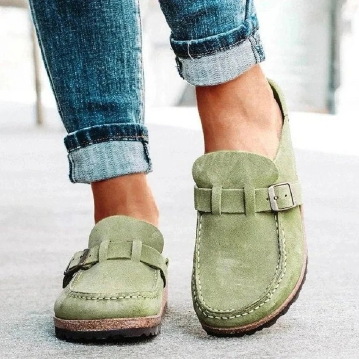 Round Toe Low Heel Buckle Loafers - Image 10