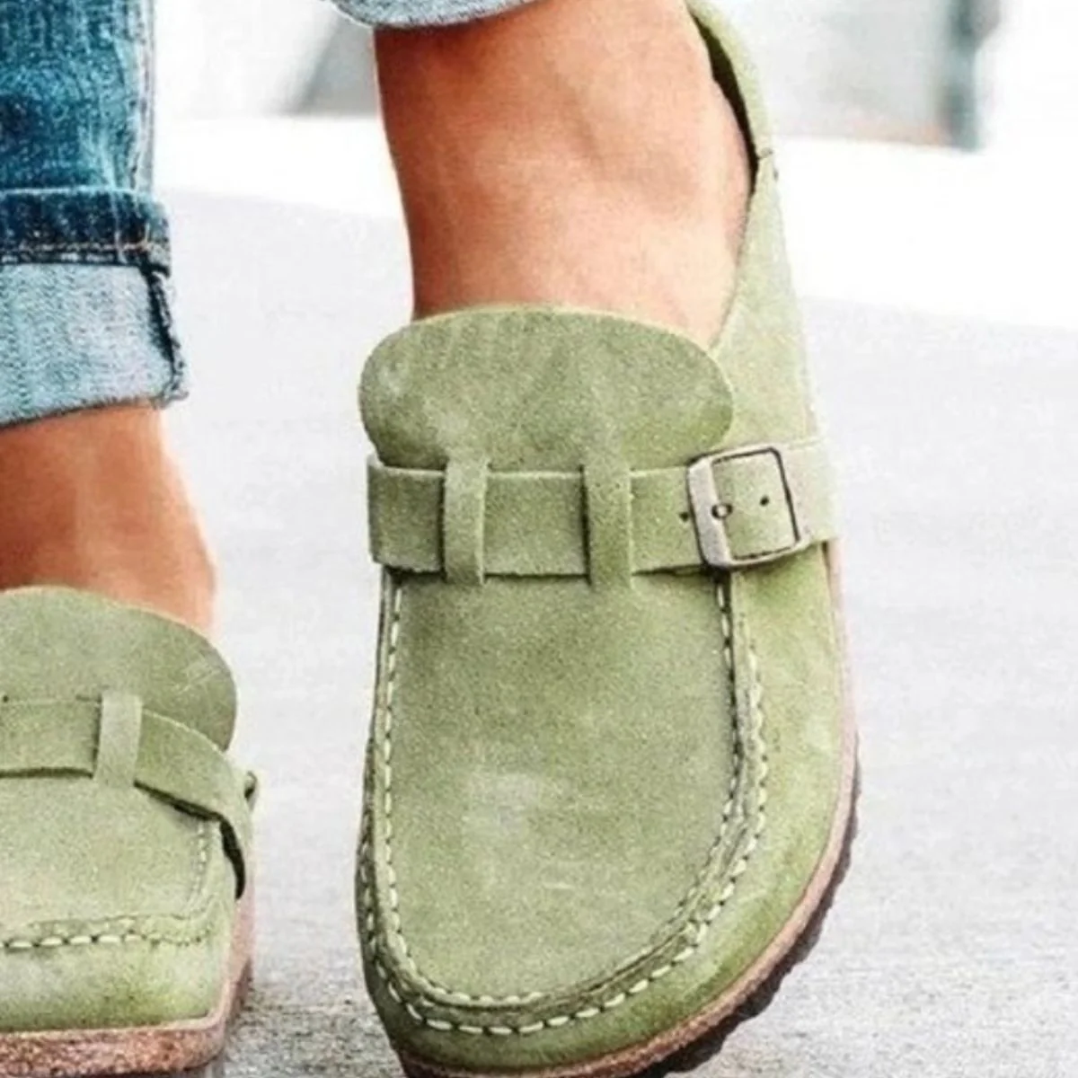 Round Toe Low Heel Buckle Loafers - Image 11