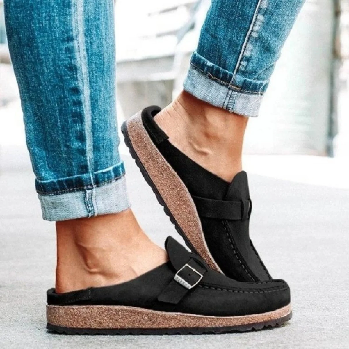 Round Toe Low Heel Buckle Loafers - Image 4