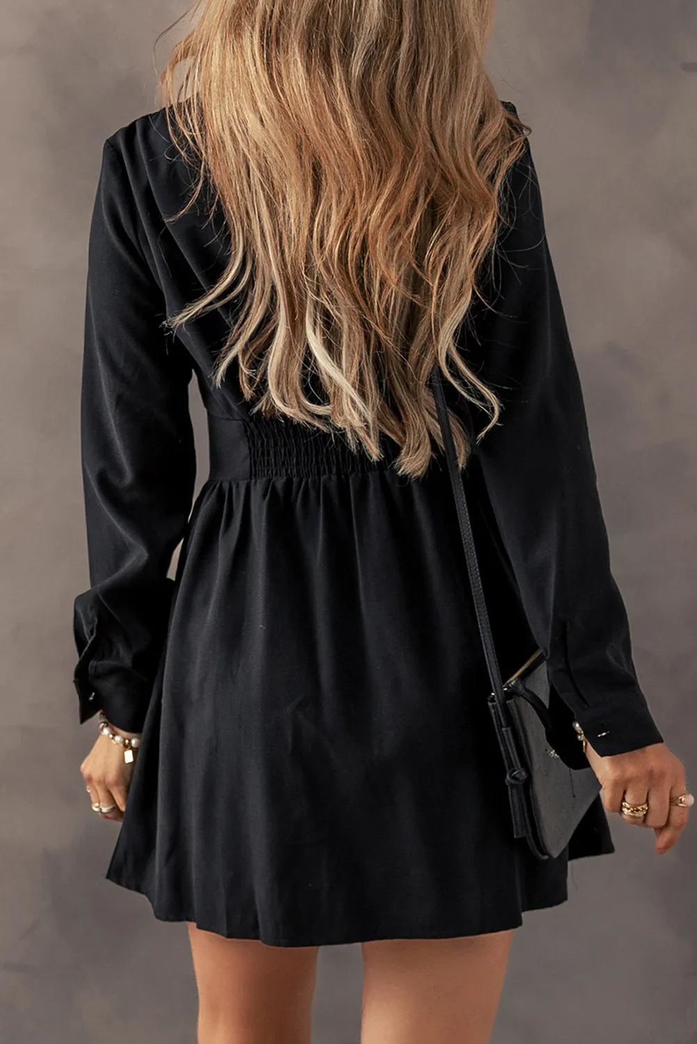 Ruched Button Up Long Sleeve Dress - Image 4