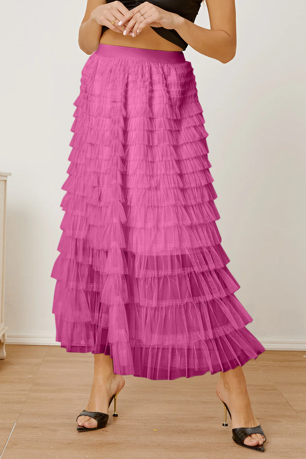 Ruched High Waist Tiered Skirt - Image 11