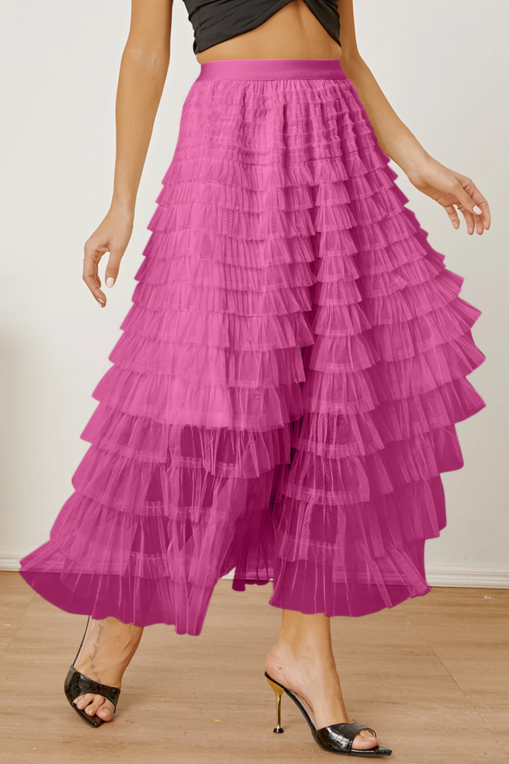 Ruched High Waist Tiered Skirt - Image 12
