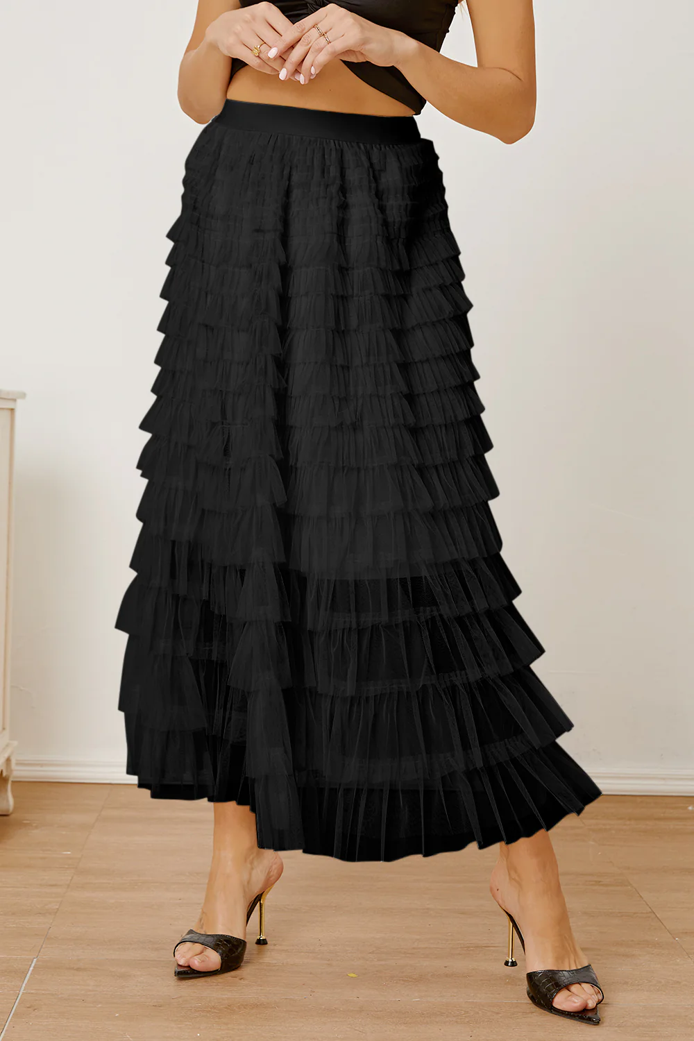 Ruched High Waist Tiered Skirt - Image 15