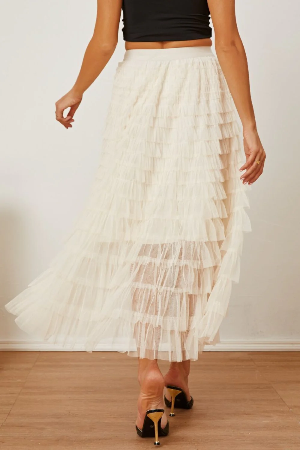 Ruched High Waist Tiered Skirt - Image 3