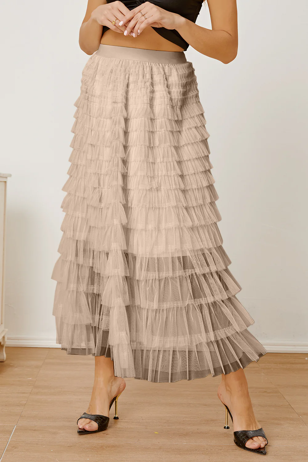 Ruched High Waist Tiered Skirt - Image 7