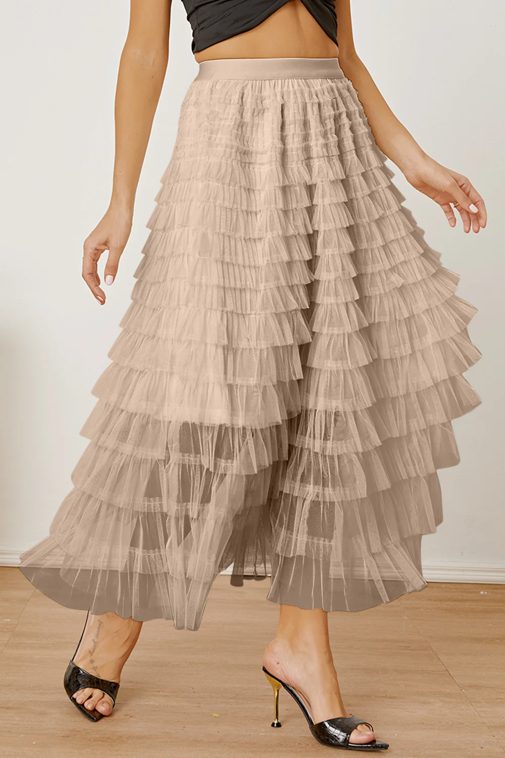 Ruched High Waist Tiered Skirt - Image 8