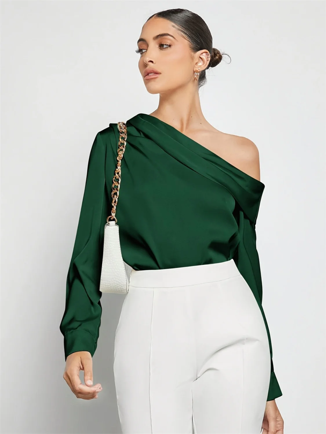 Ruched One Shoulder Long Sleeve Top - Image 3