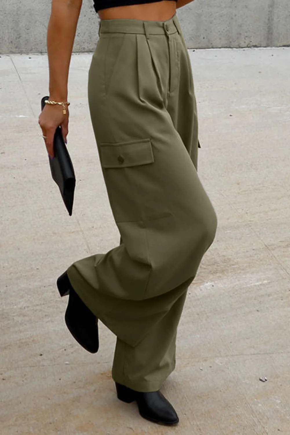 Ruched Wide Leg Pants with Pockets - Image 3