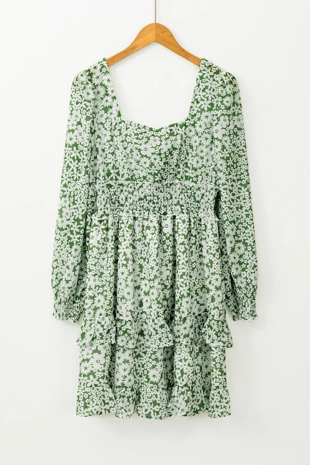 Ruffle Hem Floral Square Neck Long Sleeve Dress - Image 6