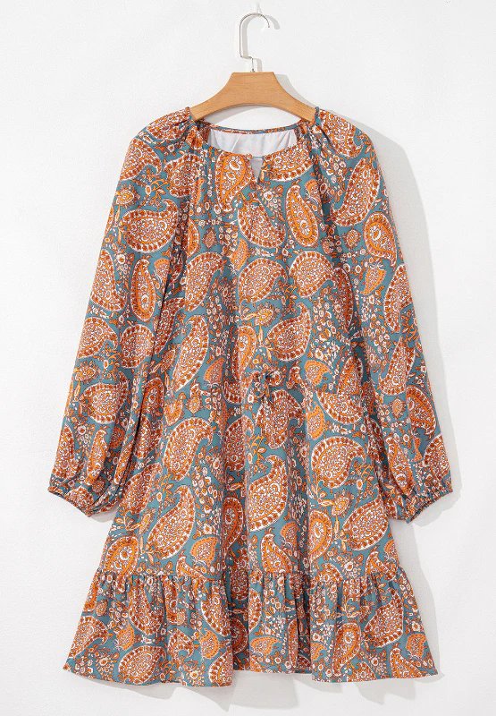 Ruffle Hem Printed Long Sleeve Dress - Image 5