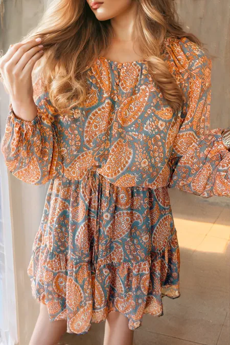 Ruffle Hem Printed Long Sleeve Dress - Image 7
