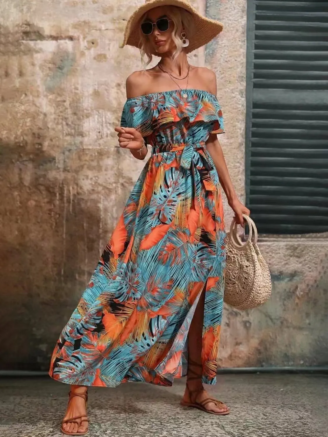 Ruffled Printed Off Shoulder Maxi Dress - Image 5