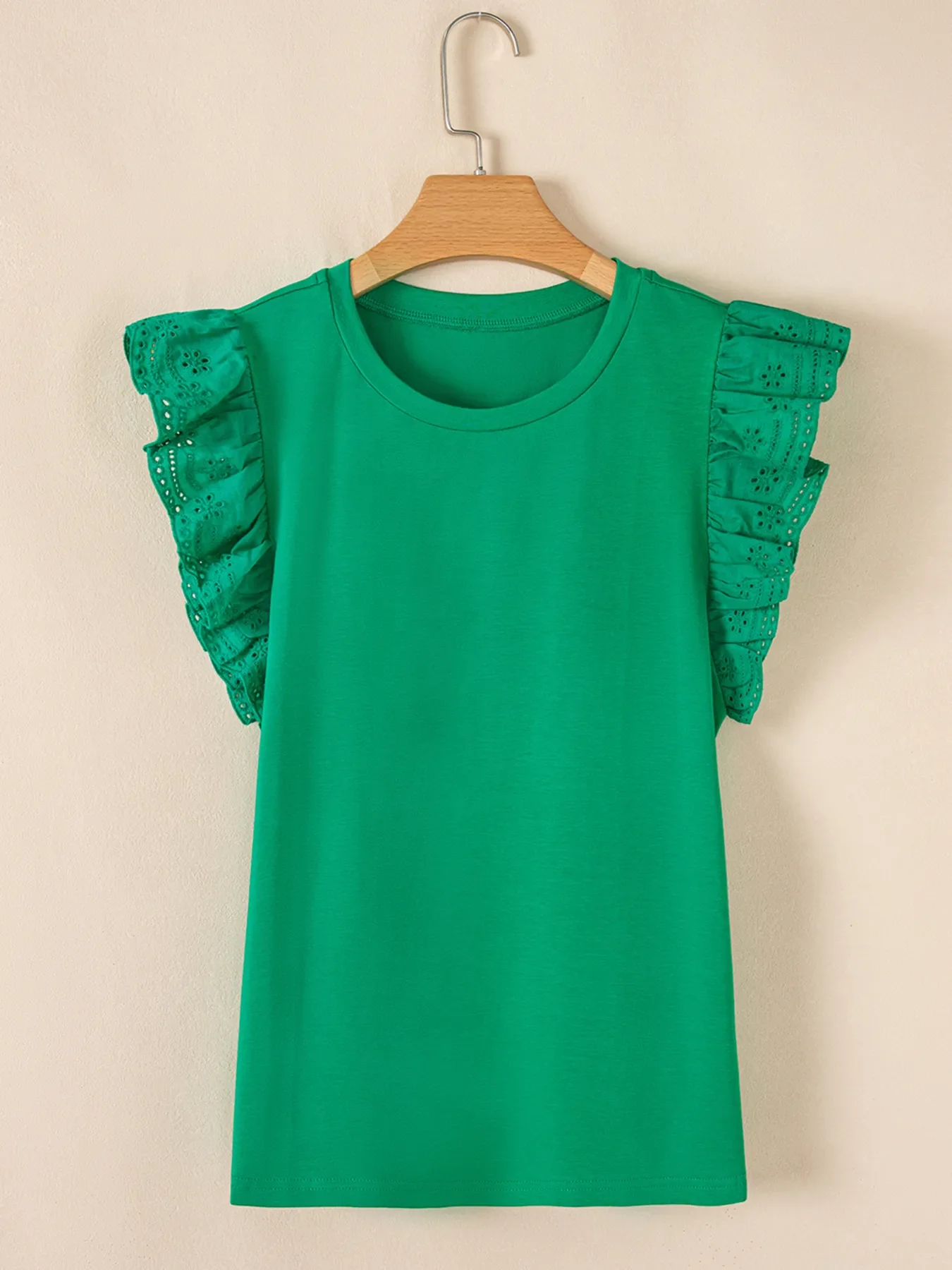 Ruffled Sleeve Slim Fit Crew Neck Top - Image 6