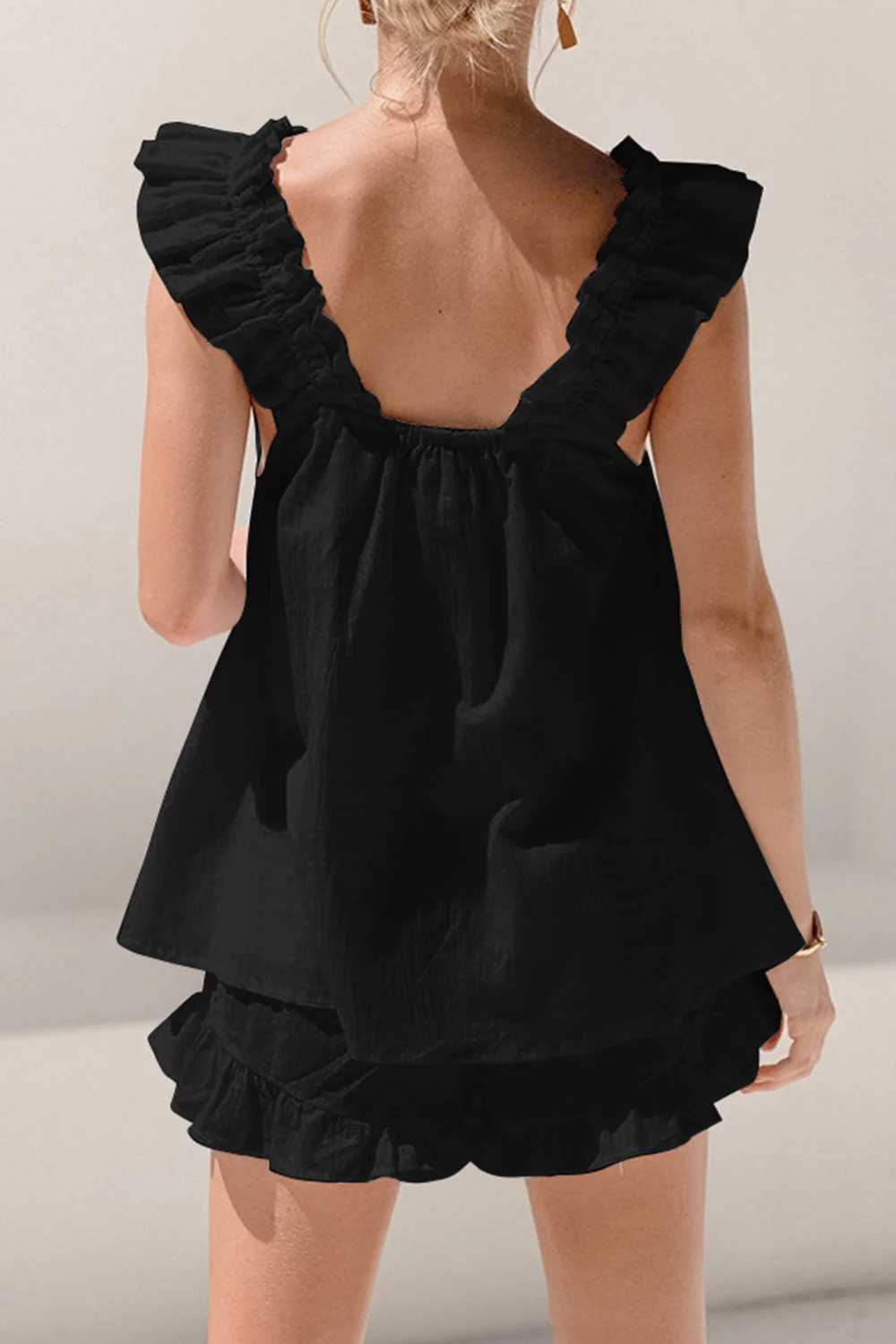 Ruffled Square Neck Top and Shorts Set - Image 11