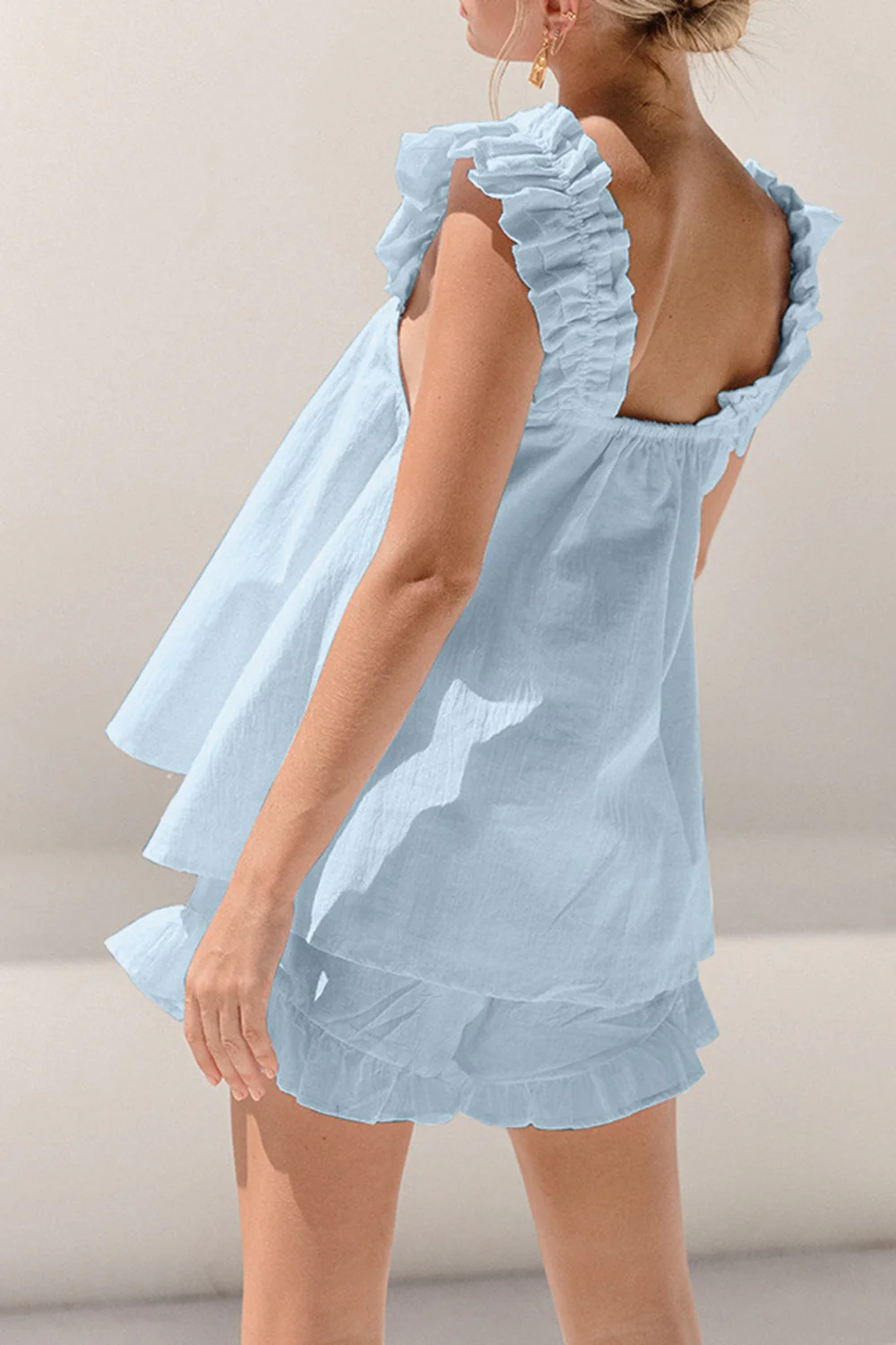 Ruffled Square Neck Top and Shorts Set - Image 6