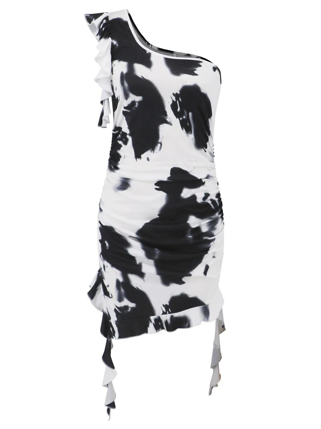 Ruffled Tie-Dye Single Shoulder Mini Dress - Image 5