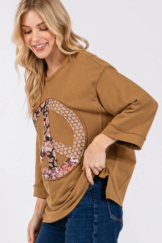 SAGE + FIG Floral Peace Patch Round Neck Top - Image 3