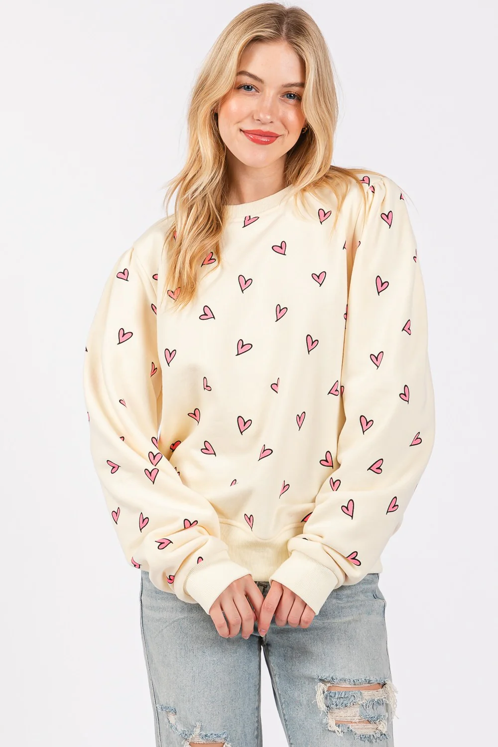 SAGE + FIG Heart Printed Contrast Long Sleeve Sweatshirt - Image 5