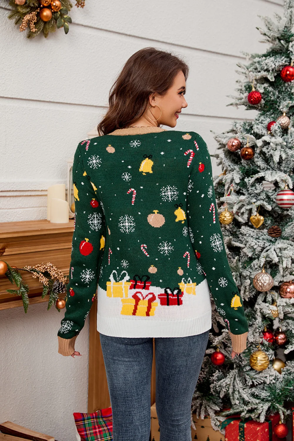 Santa Round Neck Long Sleeve Sweater - Image 2