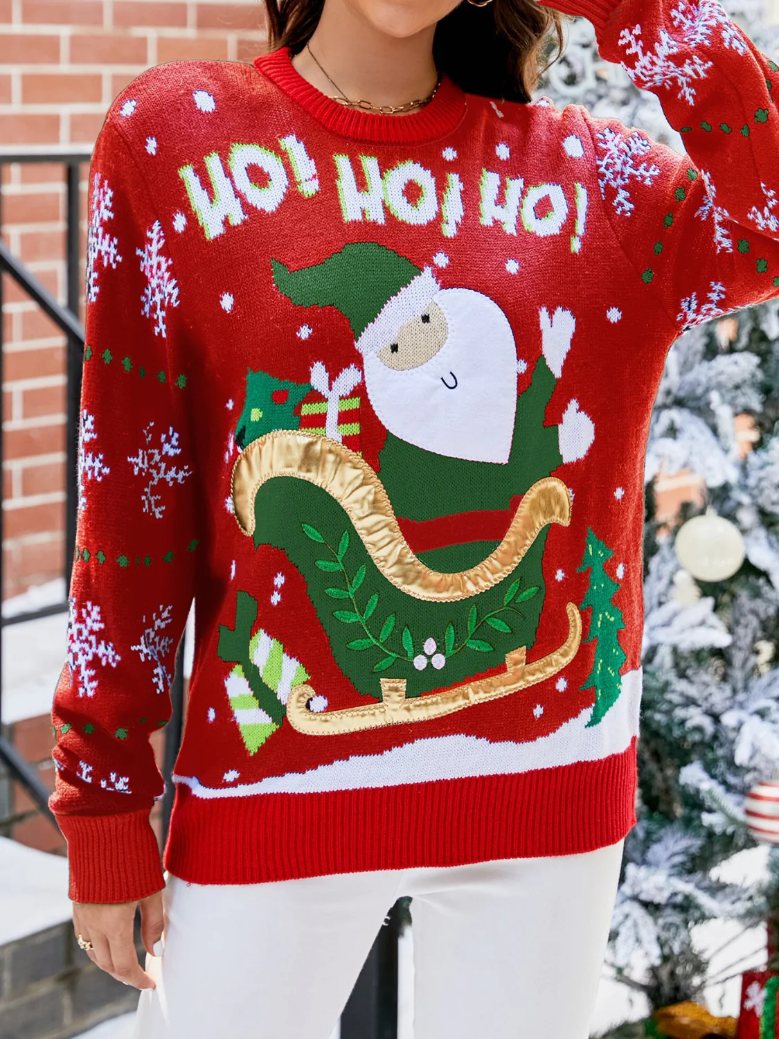 Santa Round Neck Long Sleeve Sweater - Image 4
