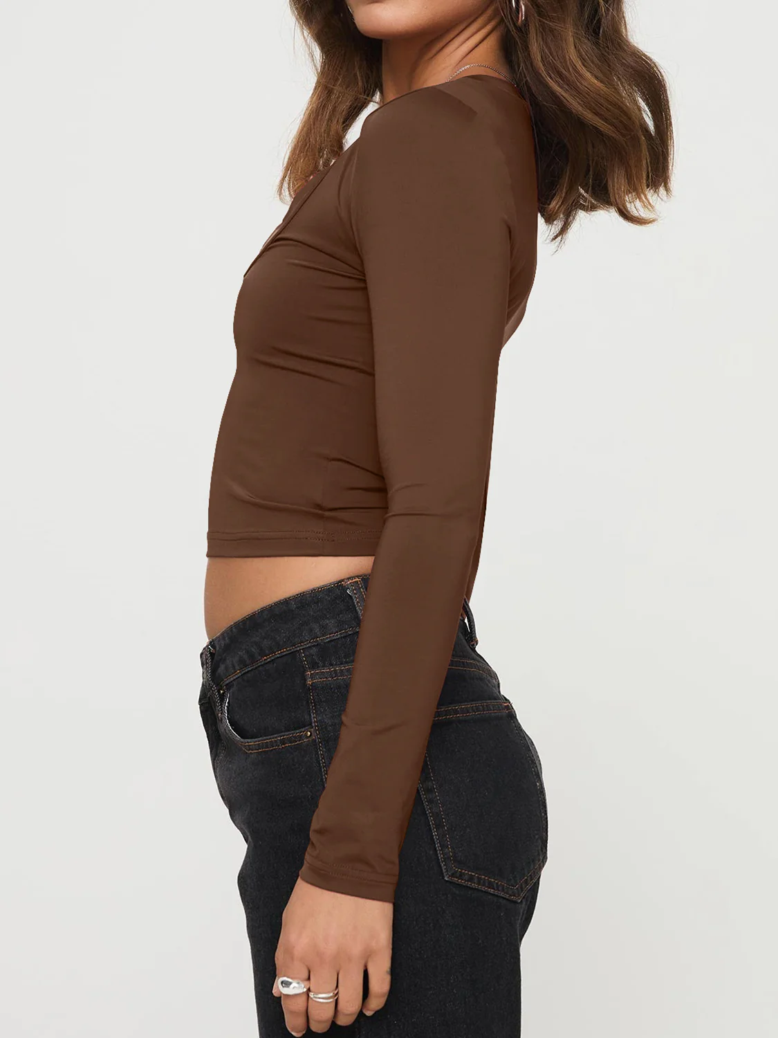Scoop Neck Long Sleeve Cropped T-Shirt - Image 16