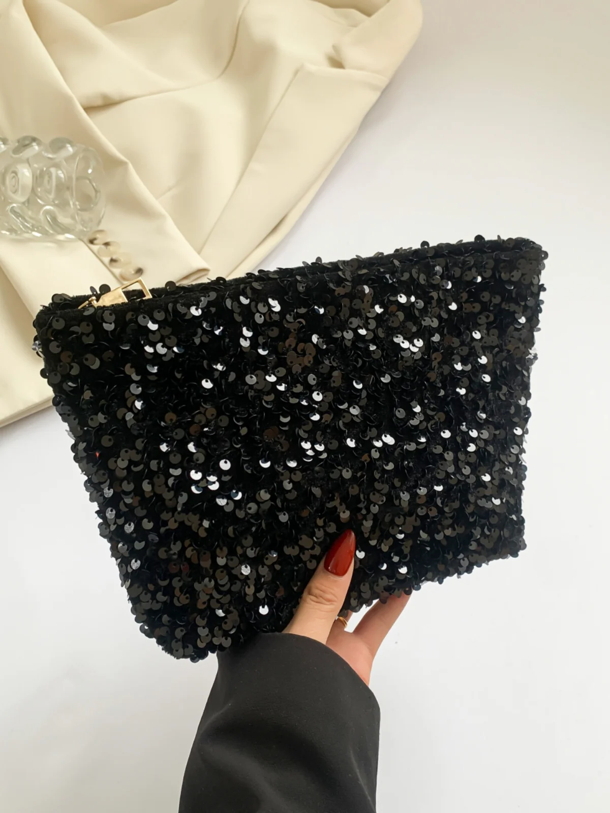 Sequin Clutch with Zipper - Image 16