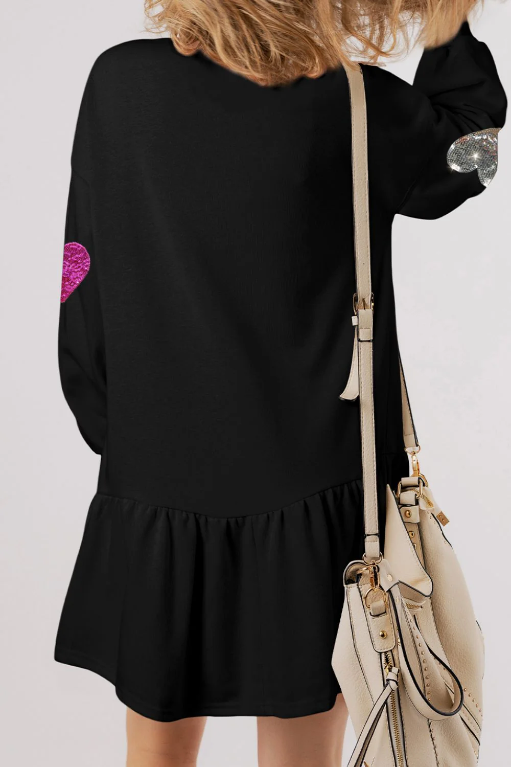 Sequin Heart Round Neck Long Sleeve Mini Dress - Image 7