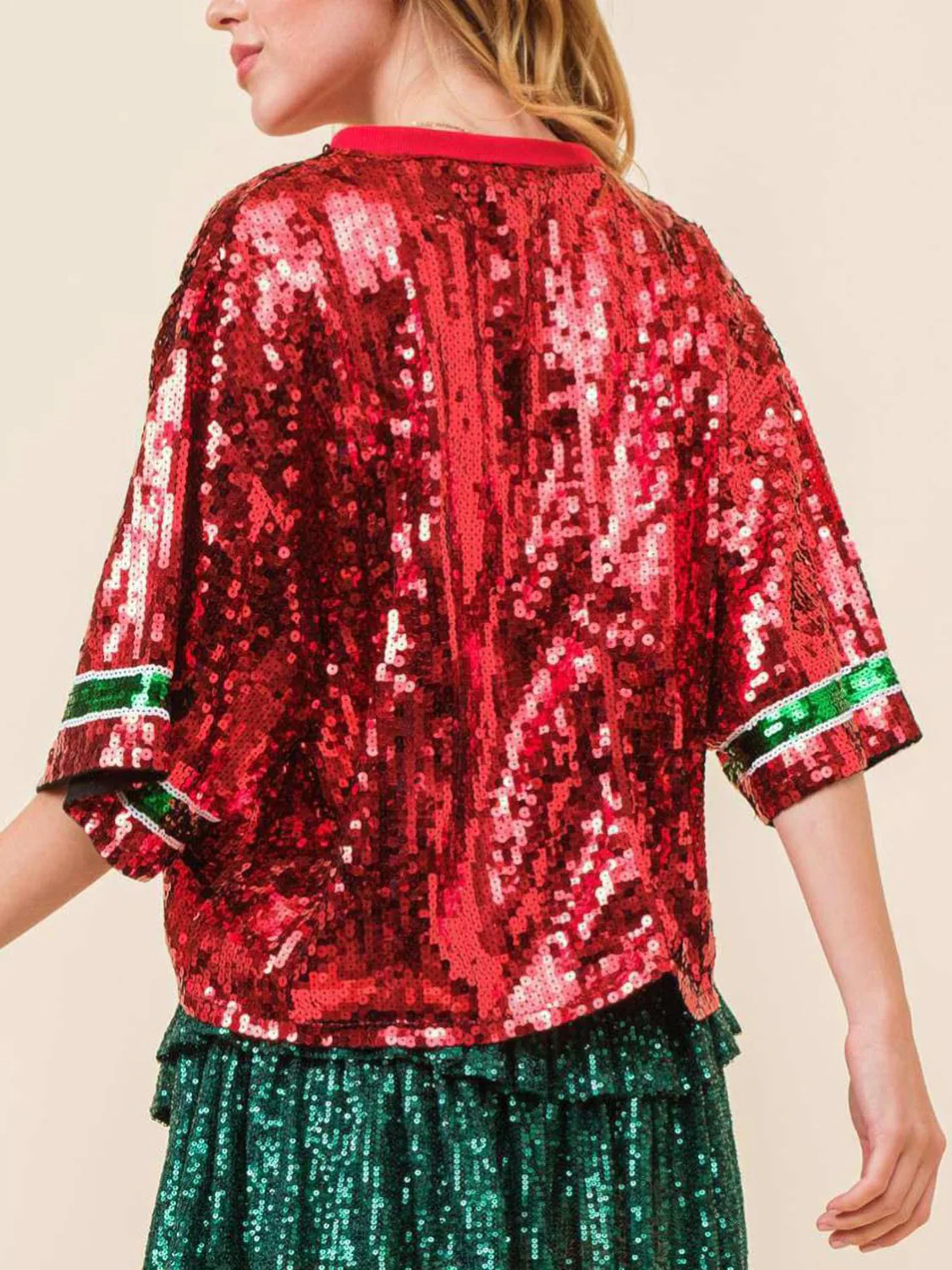Sequin Round Neck Half Sleeve Top - Image 3